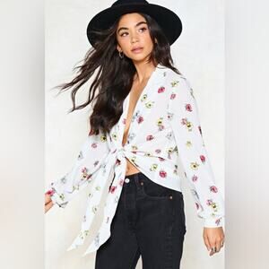 Nasty‎ Gal Collection Tied To You Floral Shirt Women’s Small Polka Dot Blouse